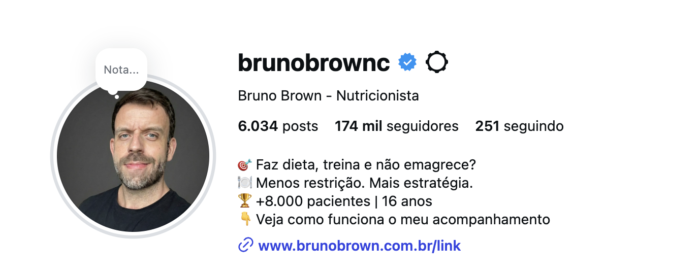 Perfil de Bruno Brown no Instagram: @brunobrownc, 174 mil seguidores, +8.000 pacientes e 16 anos de experiência
